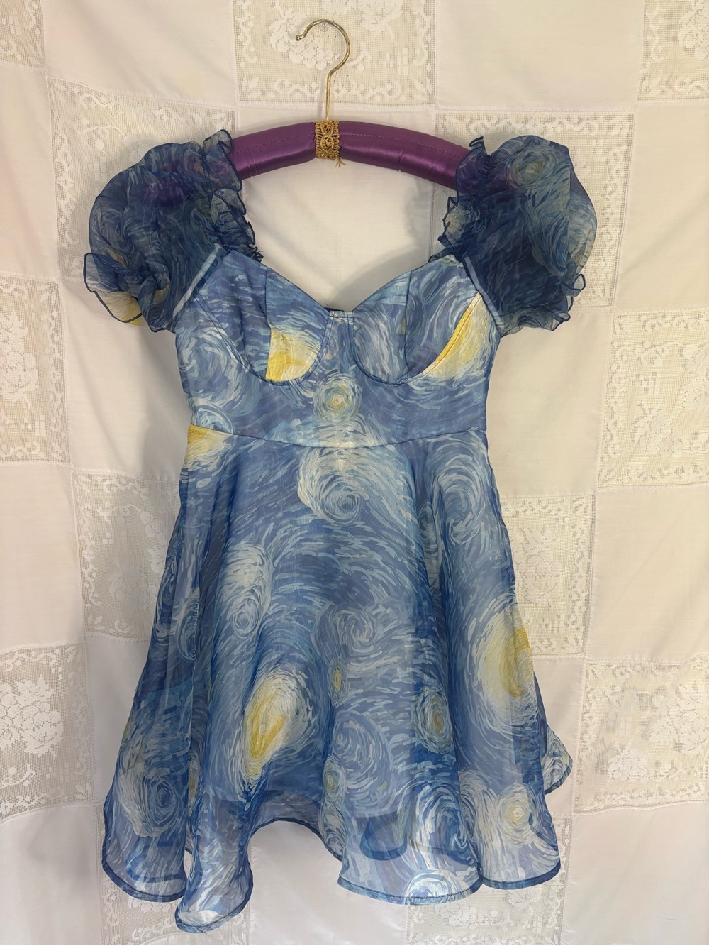 Van Gogh‎ Starry Night Wearable Art Puff Sleeve Mini Dress Size S